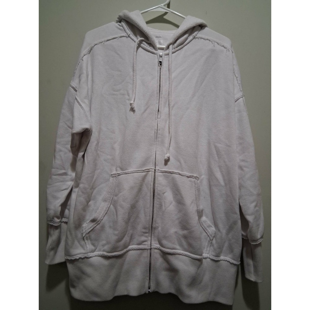 Aerie Oversized Zip Up Hoodie White Size S Leisuewear Comfort Athletic Raw Hem
